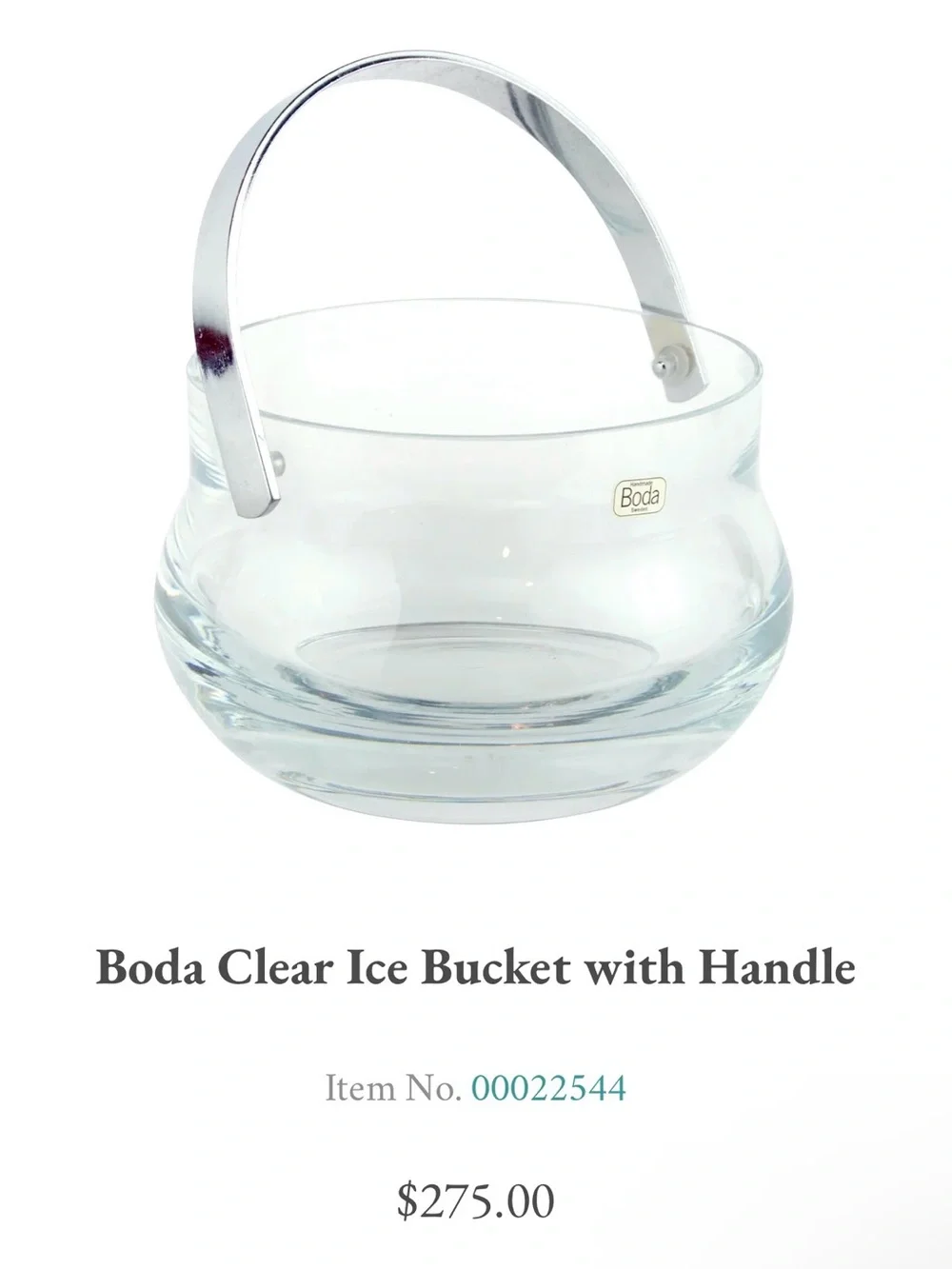 Vintage Boda Sweden Glass Ice Bucket Silver Handle | MCM Vintage Barware